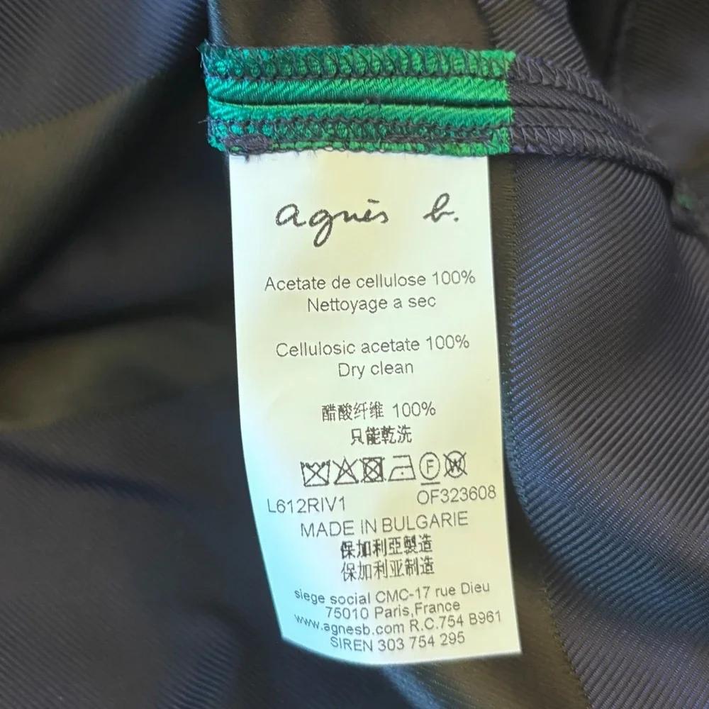 Agnes B Paris | Size 2 | Green Navy Blue Striped | Mock Neck Blouse Boxy Top - Picture 10 of 11